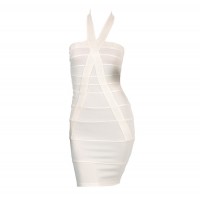 Criss-Cross Backless Packet Buttock Beam Waist Polyester Solid Color Bandage Dress For Women